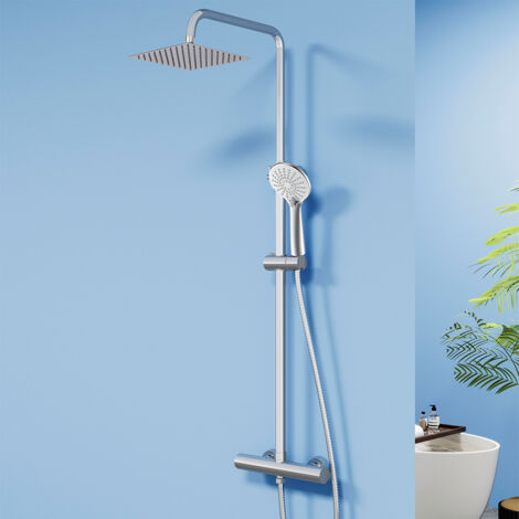 Set doccia a pioggia 20cm con miscelatore termostatico, asta Regolabile 75-125cm e doccetta con 3 modalità d'uso, cromo lucido