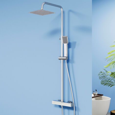 Miscelatore termostatico doccia con soffione doccia da 20 cm, quadrato set sistema doccia in acciaio inox con doccetta a 1 funzione, cromato