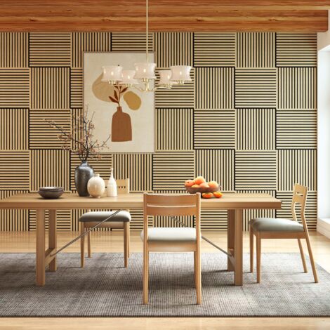 Set di 4 Pannello decorativo in legno MDF,L60xL60cm SP21mm, Pannelli fonoassorbenti scansionati in 3D con finitura effetto legno rovere chiaro (1/5)