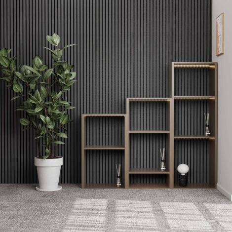 Set di 2 Pannello decorativo  in legno MDF,L120xL60cm SP21mm, Pannelli fonoassorbenti scansionati in 3D con finitura effetto legno Rovere grigio