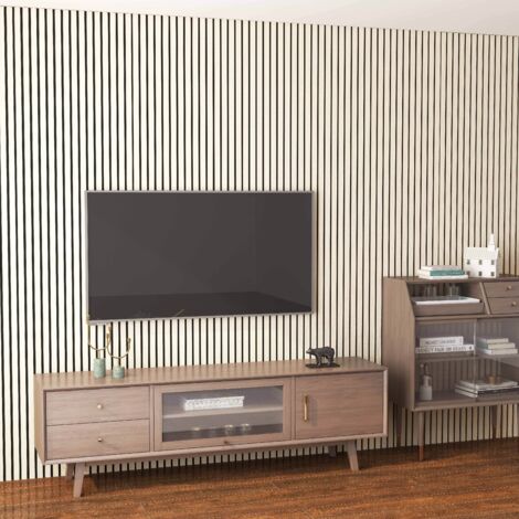 Set di 2 Pannello decorativo  in legno MDF,L260xL30cm SP21mm, Pannelli fonoassorbenti scansionati in 3D con finitura effetto legno rovere