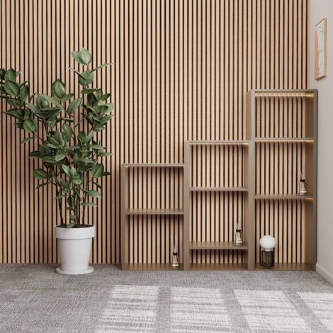 Set di 2 Pannello decorativo in legno MDF,L120xL60cm SP21mm, Pannelli fonoassorbenti scansionati in 3D con finitura effetto legno rovere scuro