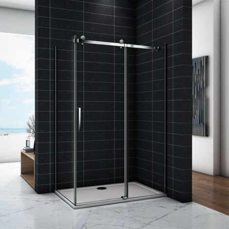 Box Doccia Angolare Porta Scorrevole alta 195cm Vetro Temperato Trasparente 8mm Anticalcare 150x70 cm Telai Alluminio Cromato Lucido