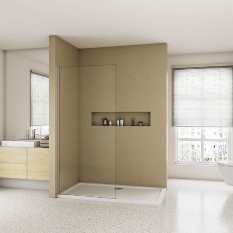 Doccia Walk In 185 cm Larga 75 cm Parete Fissa da 6 mm Vetro Temperato Trasparente Anticalcare Cromo Lucido