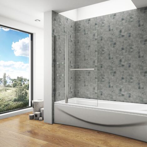 Parete Doccia Per Vasca 100x140cm Girevole totale di 180 Gradi Vetro Temperato Trasparente 6mm Ripiani Maniglia Portasciugamani
