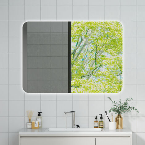 OCEAN Specchio da bagno con LED 100x80cm,Dimmerabile,Memoria,IP44, Vetro HD,Doppio interruttore,Orizzontale/Verticale