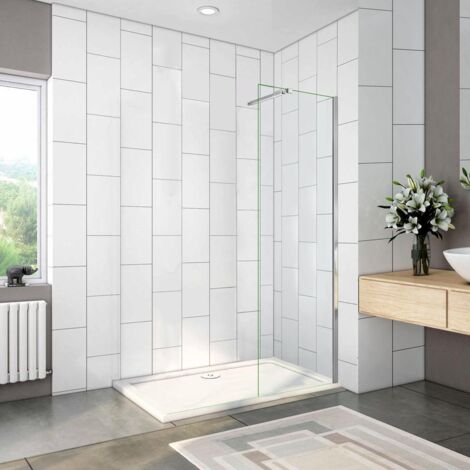 Walk In Parete Fissa Vetro 8mm Temperato Trasparente Anticalcare 100x200cm Barra Stabilizzatrice regolabile e snodabile da 73-120cm e telaio finitura cromato lucido