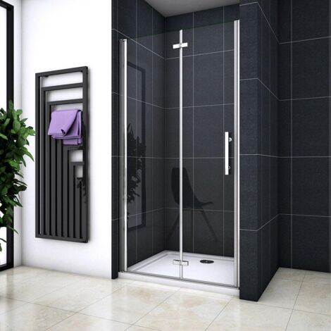 Box Doccia Per Nicchia Porta Pieghevole-Battente 100x185cm 2 Ante in Vetro Temperato Trasparente Anticalcare Da 6mm