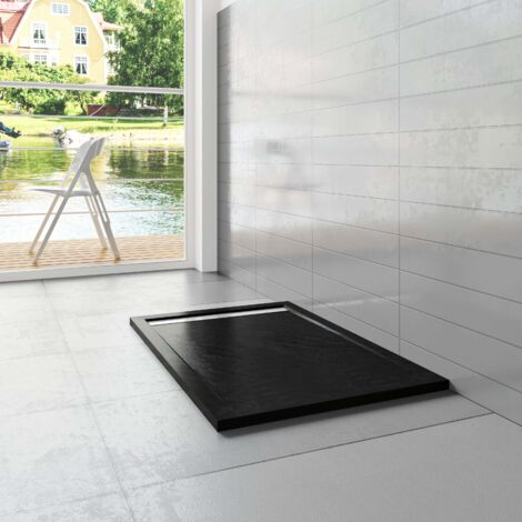 Piatto Doccia Rettangolare 70x80x3cm in Pietra Vulcanica e Resina Mista finitura Pietra Nera Ruvida Ultraslim Antiscivolo
