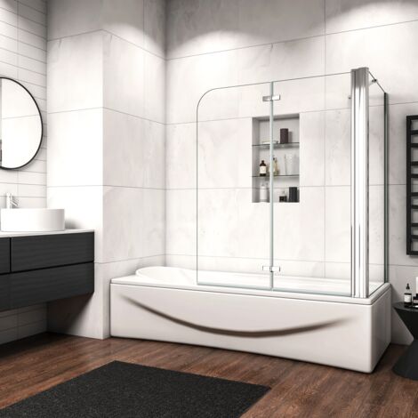 Sopravasca Angolare da Bagno Parete Per Vasca Due Ante Vetro Temperato Trasparente 6 mm Anticalcare 110x75x140cm