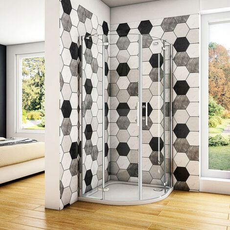 Box Doccia Semicircolare alta 195 cm Doppia Porta Battente Saloon Vetro Temperato Easyclean 6mm Barra Stabilizzatrice e Telai In Cromo Lucido 80x80 cm,Piatto doccia incluso