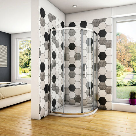 Box Doccia Semicircolare alto 185 cm Porta Scorrevole Vetro Temperato 6 mm Trasparente Anticalcare Completo di Piatto Doccia da 90x90 cm