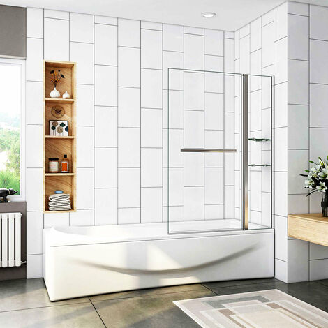 Parete Vasca Sopravasca da Bagno Girevole 240 Gradi 120x140 cm Vetro Temperato Trasparente 6 mm Due Mesole Maniglia Portasciugamani
