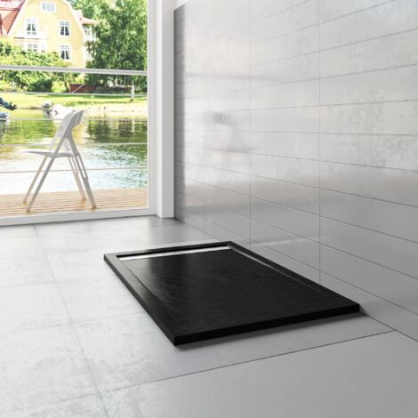 Piatto Doccia Rettangolare 70x90x3 cm in Pietra Vulcanica e Resina Mista finitura Pietra Nera Ruvida Ultraslim Antiscivolo Antibatterico