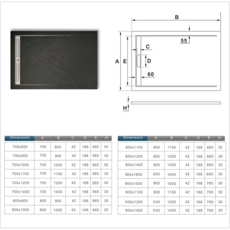 Piatto Doccia Semicircolare 90x90cm In Pietra Vulcanica - Nero Ruvido - Spessore 3cm - Foto 12