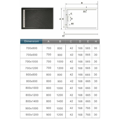 Piatto Doccia Rettangolare 70x120x3 cm in Pietra Vulcanica e Resina Mista finitura Pietra Nera Ruvida Ultraslim Antiscivolo Antibatterico