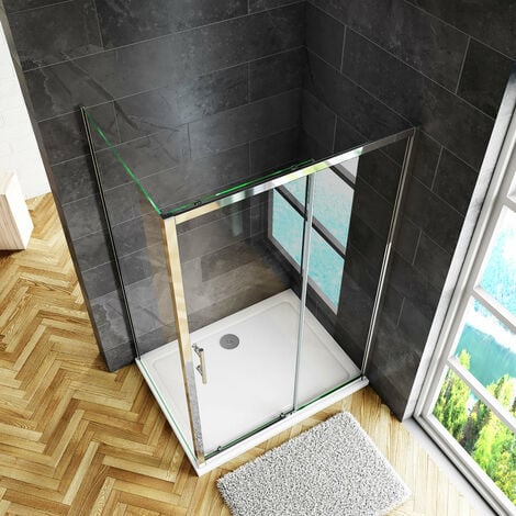 Box Doccia Angolare alto 185 cm Porta Scorrevole con Parete Fissa Vetro Temperato Trasparente 5 mm Telaio Cromato Lucido 120x80cm