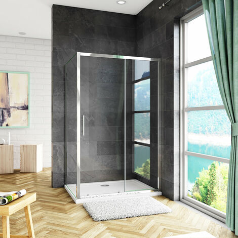 Box Doccia Angolare alto 185 cm Porta Scorrevole con Parete Fissa Vetro Temperato Trasparente 5 mm Telaio Cromato Lucido 150x80cm