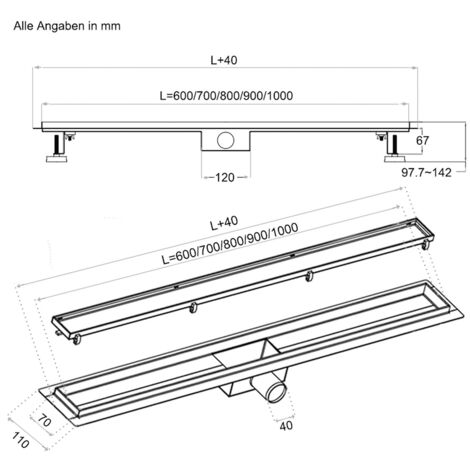 sunrik Scarico Doccia a Pavimento, Linee Corte Scarico Doccia 60 cm,  Canalina Scarico Doccia in Acciaio Inox con Sifone e Filtro : :  Fai da te