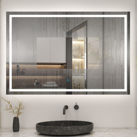 OCEAN Specchio da Bagno Antiappannamento con LED, Interruttore Tattile da Parete Dimmerabile, Moderno Impermeabile IP44 (80x60 cm)