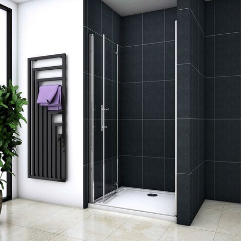 Box Doccia Per Nicchia Porta Pieghevole-Battente 110x185cm 2 Ante in Vetro Temperato Trasparente Anticalcare Da 6mm