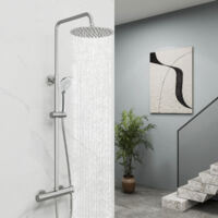 OCEAN ITALY Colonne doccia termostatiche, sistema doccia antiscottature, Miscelatore Doccia con Soffione 25cm acciaio inox e Doccetta 23X11cm, Altezza Regolabile 75-130cm, cromo