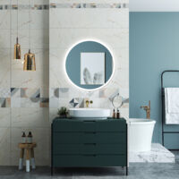 OCEAN Specchio da bagno 70 x 70 cm, antiappannamento, dimmerabile, interruttore touch, Funzione Memoria