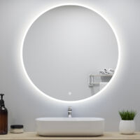 Specchio da bagno, diametro 70 cm, Antiappannamento, touch control, Infinitamente Dimmerabile, 6000K - Luce fredda, LED