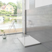 Piatto Doccia Rettangolare 70x120x3cm in Pietra Vulcanica e Resina Mista finitura Pietra Bianca Ruvida Ultraslim Antiscivolo Antibatterico