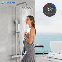 Kit doccia con soffione, doccetta e miscelatore termostatico quadrati, colonna doccia regolabile 75-125cm, cromato