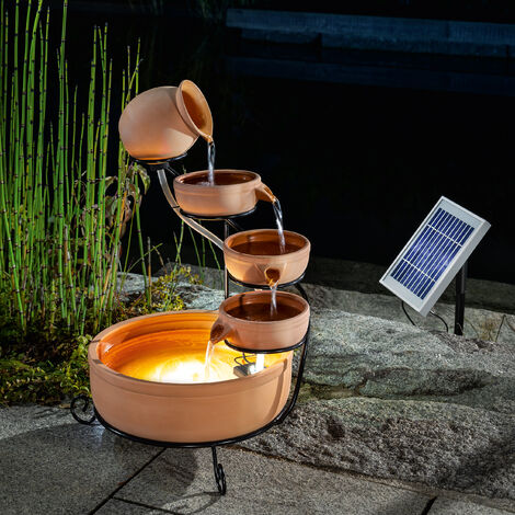 Fuente solar en cascada con batería+fuente solar LED de jardín esotec