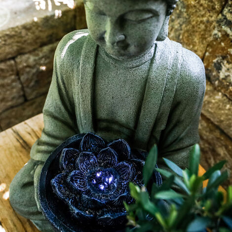 22 x 18 x 30 cm, Buddha Link Fontana da interni con illuminazione a LED bianca calda e pompa dell'acqua 