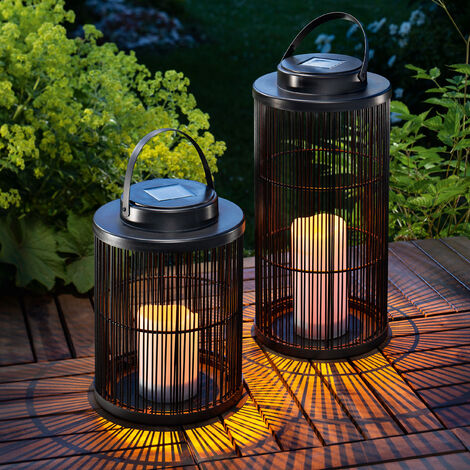 Lights4fun Lanterna Solare in Metallo Nero di 40cm con LED Bianco Caldo per Esterni