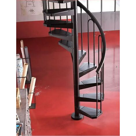 Escalier En Colimacon Peu Combrant En Noir Ral 9017 Metal Diametre 100 Cm 11 Etapes Marches