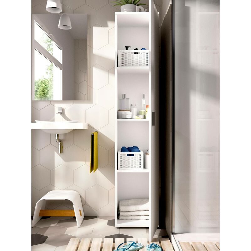 Dmora - Columna de baño Lagalb, Mueble alto de baño, Armario alto multiusos  1 puerta, 39x35h190 cm, Blanco