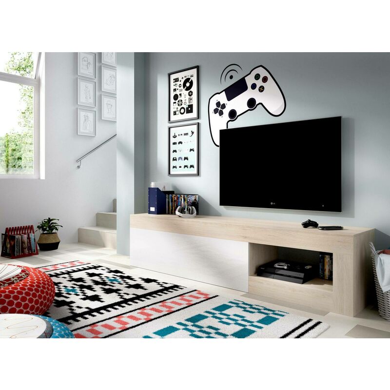 HOMCOM Aparador de Cocina con 2 Cajones 3 Puertas Estante Ajustable Mueble  de TV para Televisores de 50'' 117x35x80 cm Blanco