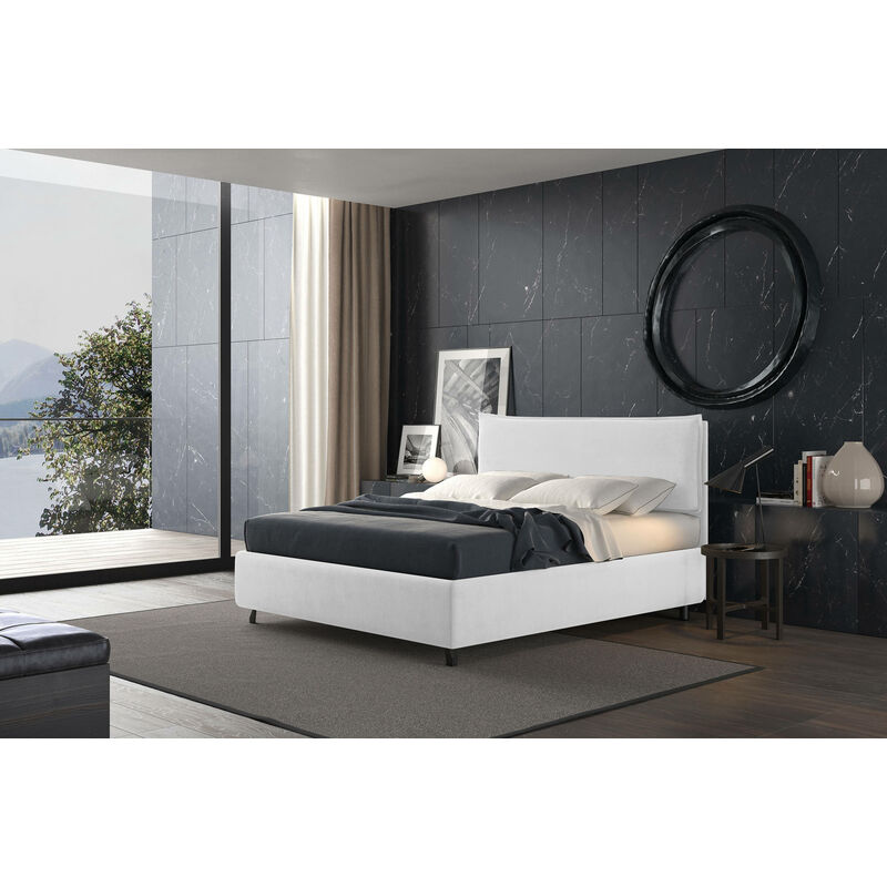 Cama con almacenaje doble Talamo Italia Strauss, Made in Italy, Estructura  acolchada en ecopiel, Apta para colchón de 160x190 cm, Negro