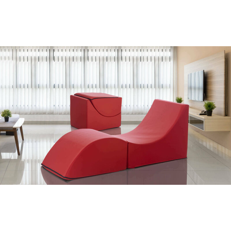 Cama plegable Dabay, Puf convertible en cama individual, 100% Made in  Italy, Puf de tela para salón, Cm 80x80h45, Rojo
