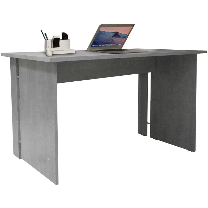 Escritorio lineal para oficina y estudio con 3 cajones, Mesa minimalista  para ordenador, Escritorio para trabajo, 120x48h75 cm, Color Blanco y  Cemento