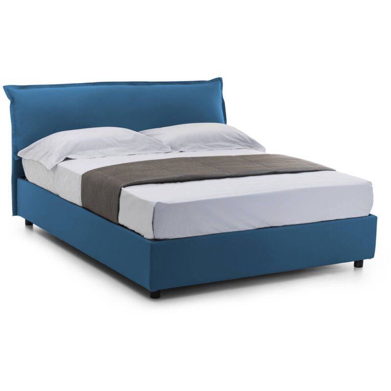 Cama individual Chelsea, Cama contenedor con revestimiento de tela, 100%  Made in Italy, Apertura frontal, adecuado para colchón Cm 90x190, Azul