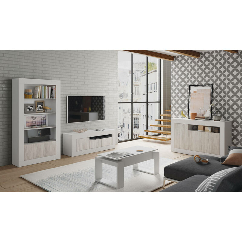 Mueble de televisión Stamford, Aparador de televisión de salón, Mueble tv  con 2 puertas, Aparador bajo para salón, 120x42h40 cm, Blanco brillante