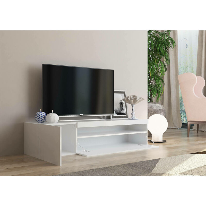  Soporte de TV LED para TV de 65 pulgadas, centro de  entretenimiento de alto brillo con almacenamiento, consola de TV, mueble de  TV para sala de estar, dormitorio, color blanco 