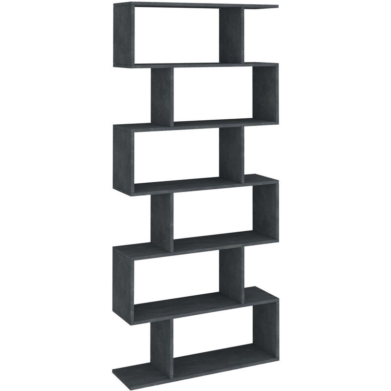Dmora Librería en zig zag con 8 estantes, El estante se puede colocar  vertical y horizontalmente