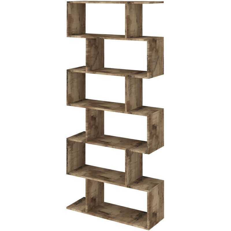 Dmora Librería en zig zag con 8 estantes, El estante se puede colocar  vertical y horizontalmente