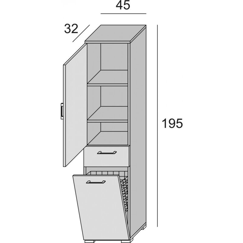 Dmora Armario multiusos Fiordaliso, Mueble lineal con 1 puerta y 7