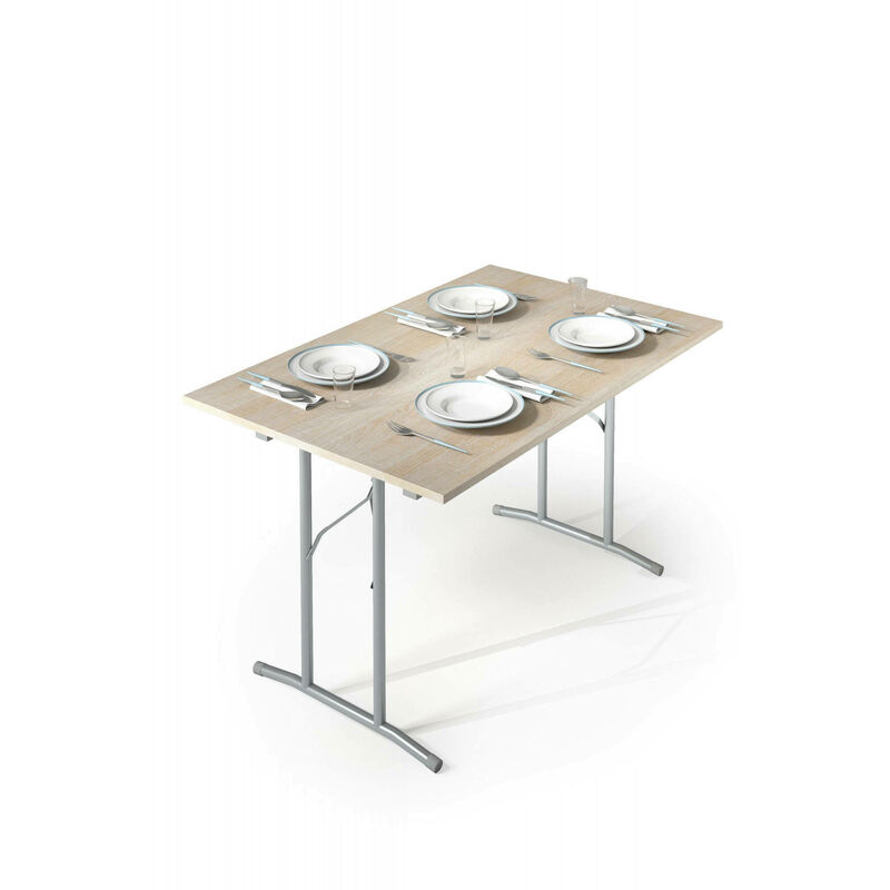 Mesa plegable Arnica, Mesa de camping con patas plegables de metal, Mesa de  comedor moderna multiusos, 100% Made in Italy, 125x75h80 cm, Roble y Gris