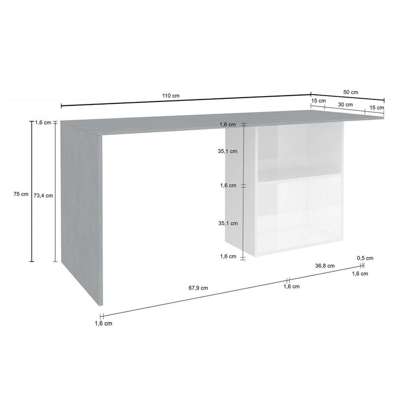 Nicho con estante, 60 cm de largo x 30 cm de ancho, 15 mm, 100% MDF, 15 mm,  color blanco