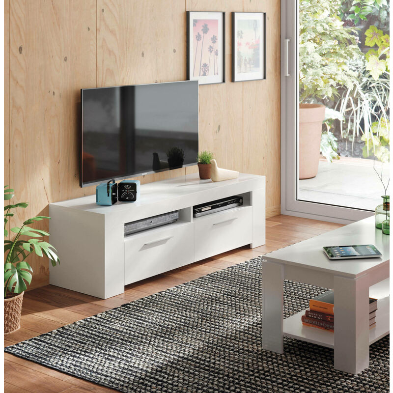 Dmora - Mueble TV Etna, Aparador bajo para salón, Aparador TV para salón,  142x35h44 cm, Blanco y