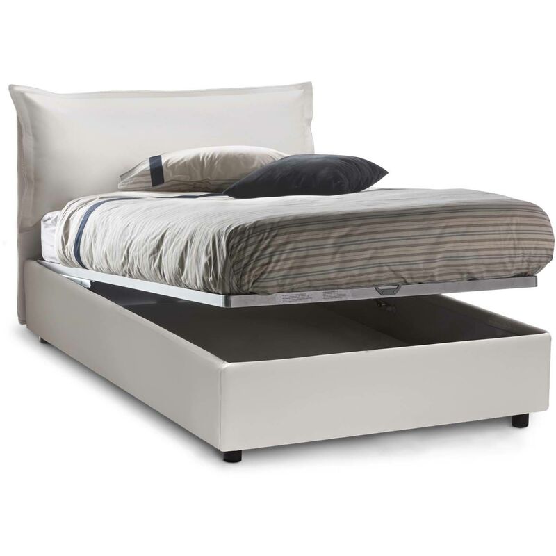 Dmora - Cama de plaza y media Dlemin, Cama contenedor con tapizado en  ecopiel, 100% Made in Italy, Apertura frontal, adecuado para colchón  120x200 cm, Blanco