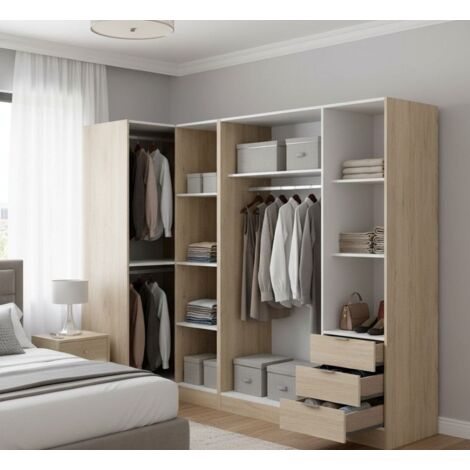 Dmora - Armario Dmezzan, Mueble de esquina para dormitorio, Armario de esquina con 5 puertas batientes, 214x91h184 cm, Roble